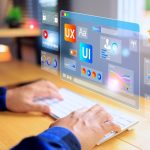 Screen displaying UX design concept representing user experience and design thinking