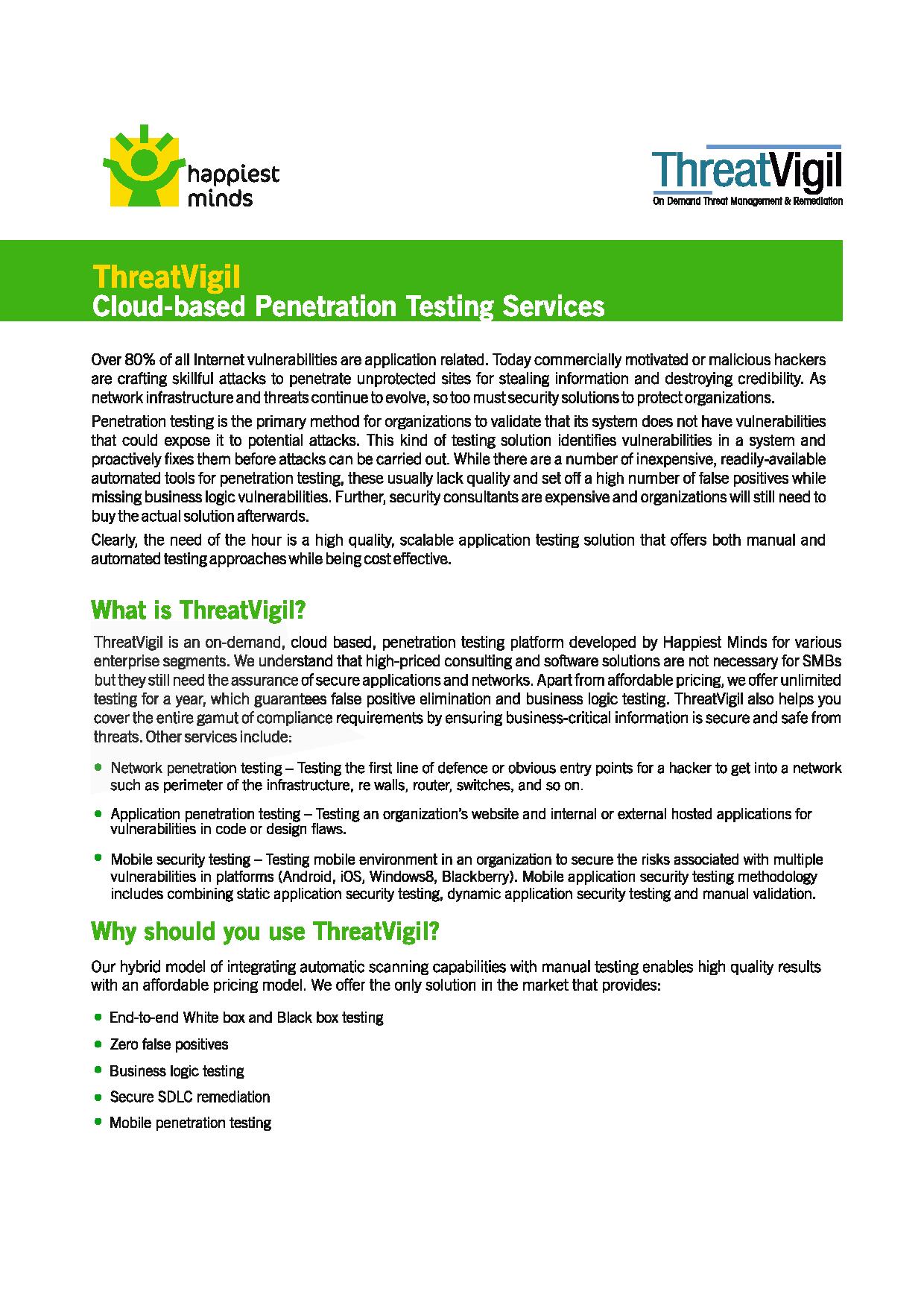 ThreatVigil Cloud-based Penetration Testing Service