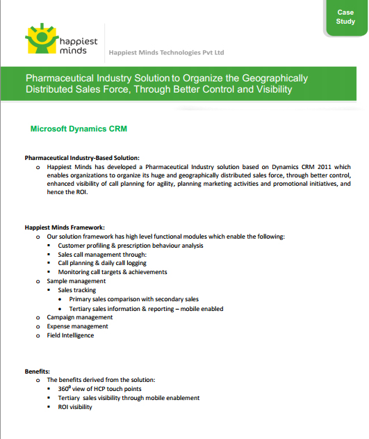 Pharmaceutical Industry Solution to Organize the Geographically Distributed Sales Force, Through Better Control and Visibility