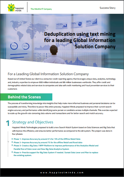 Deduplication using text mining for a leading Global Information Solution Company